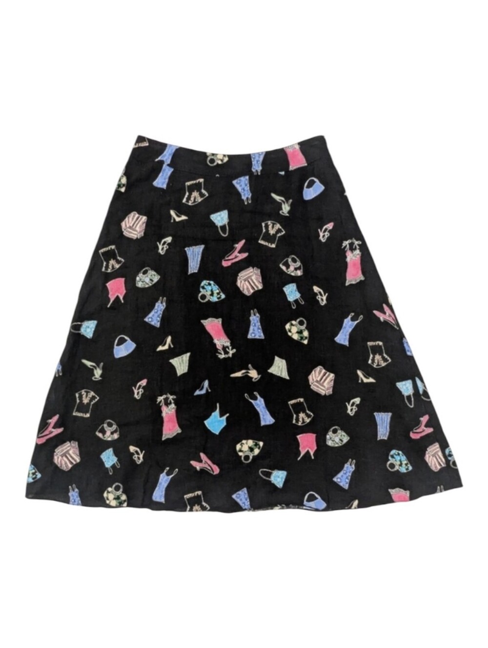 Liz Claiborne Linen Black A-Line Skirt Size 8 Knee Length Fashion Novelty Print